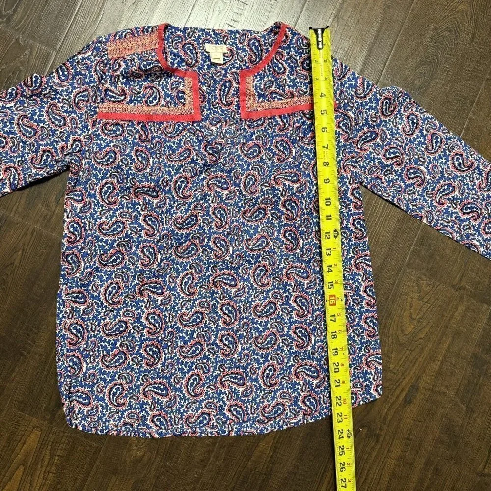 J. Crew Women's Paisley Print Long Sleeve Blouse Peasant Cotton Multicolored XXS